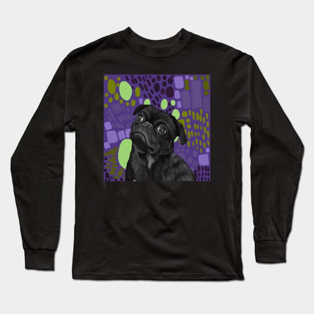 Sweet Pug on Modern Abstract Background Long Sleeve T-Shirt by Suneldesigns